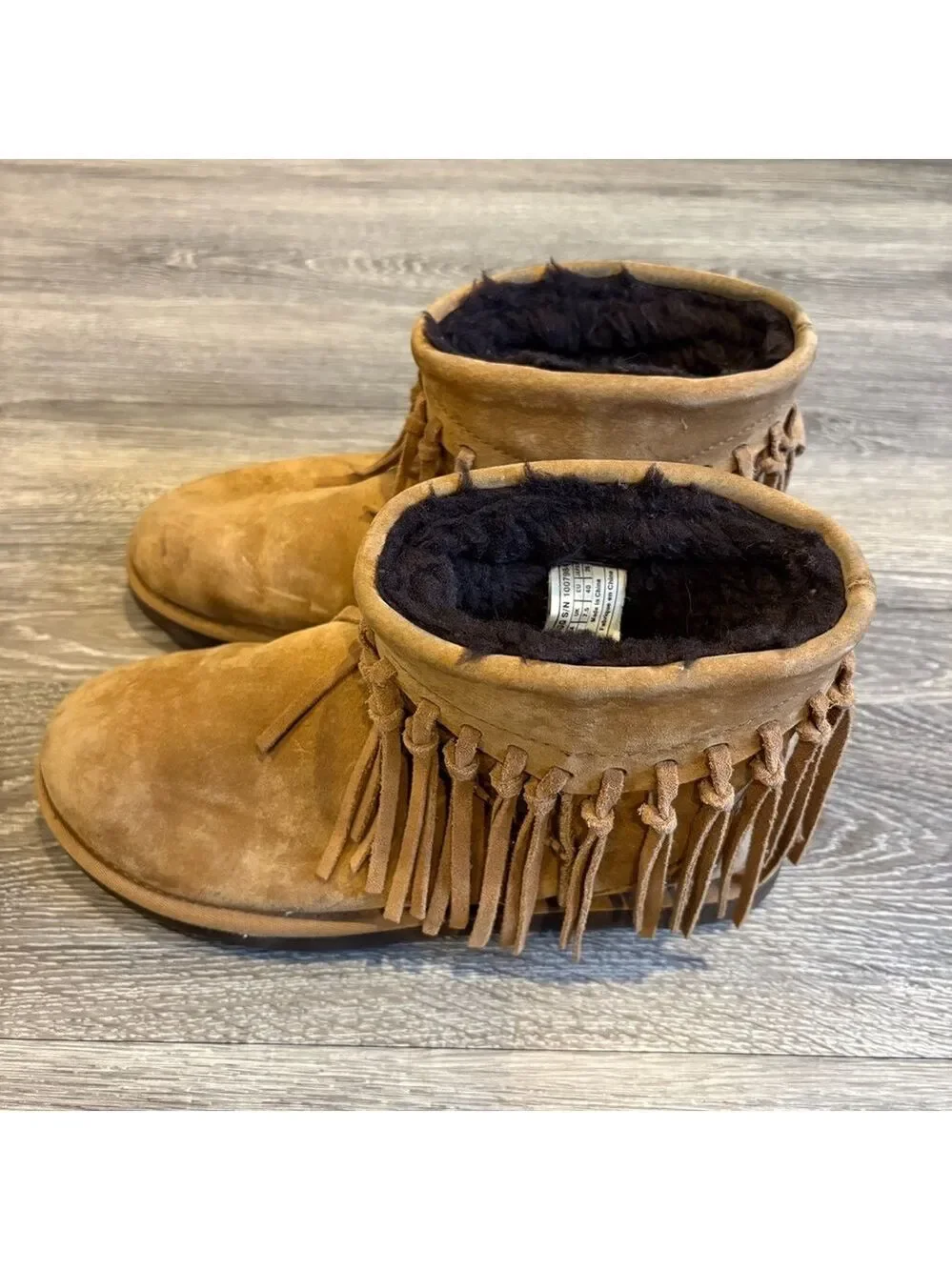 UGG Chestnut Suede Shearling-Lined Fringe Ankle Boots Size 9